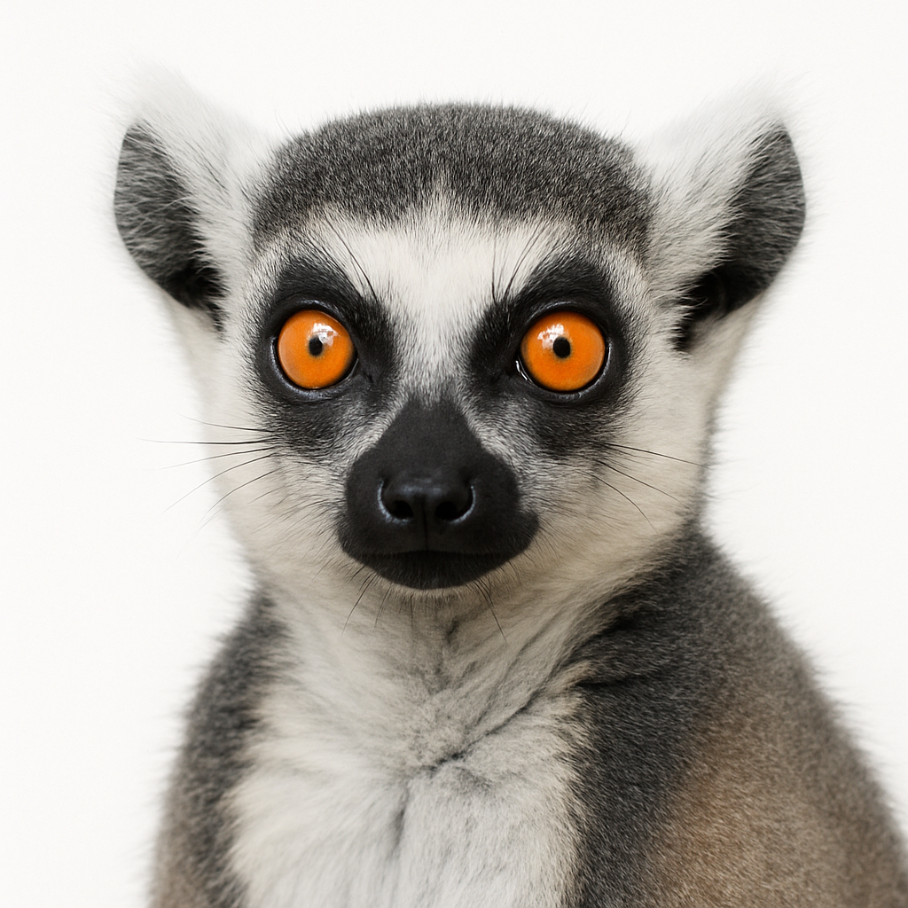 Ring-tailed lemur with distinctive orange eyes